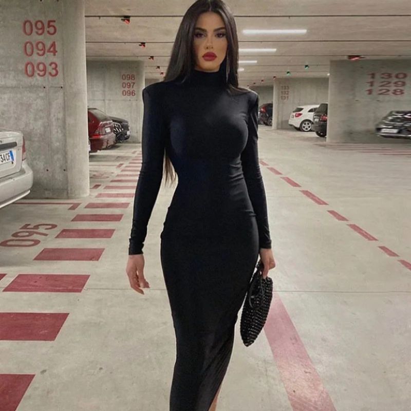 Long Sleeve Sexy Turtleneck Bodycon Dress