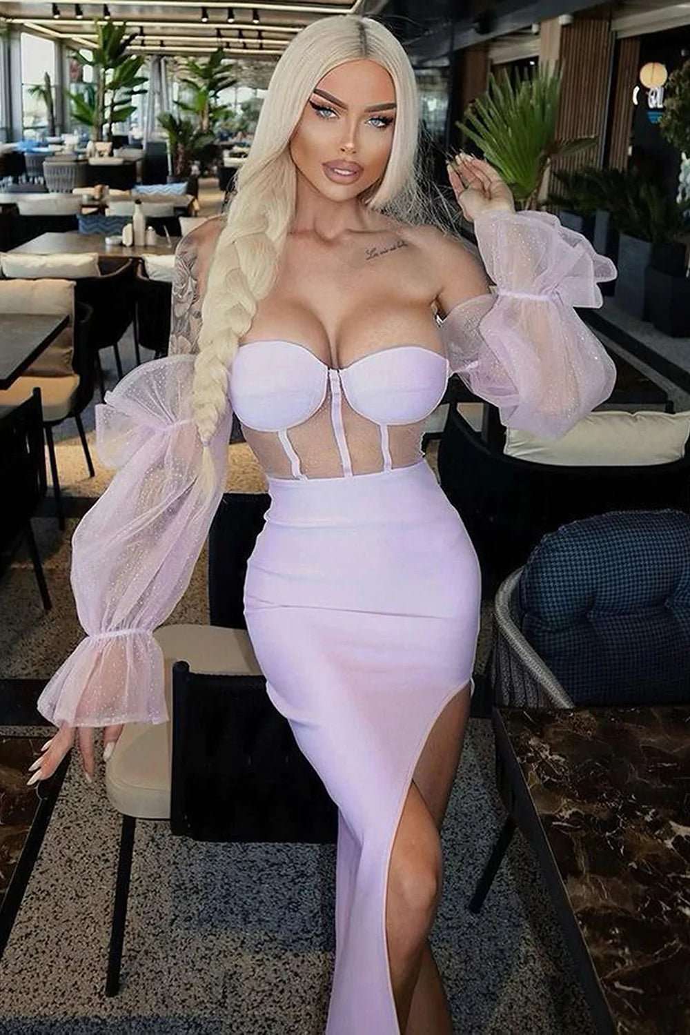 Lilac Bandage Shaping Puff'd Dress - Expressive Boutique