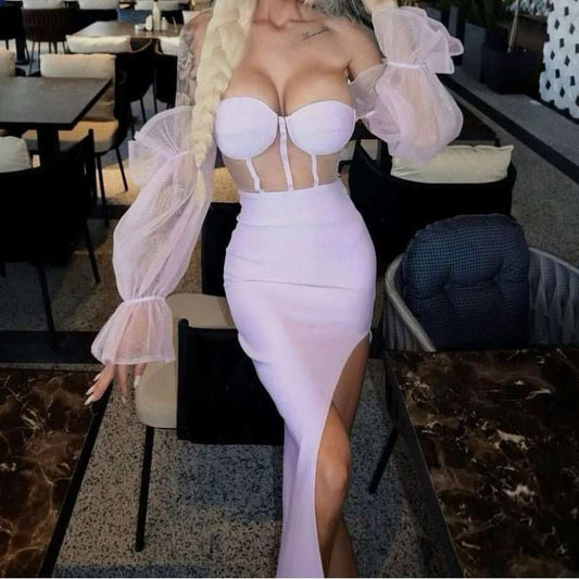 Lilac Bandage Shaping Puff'd Dress - Expressive Boutique