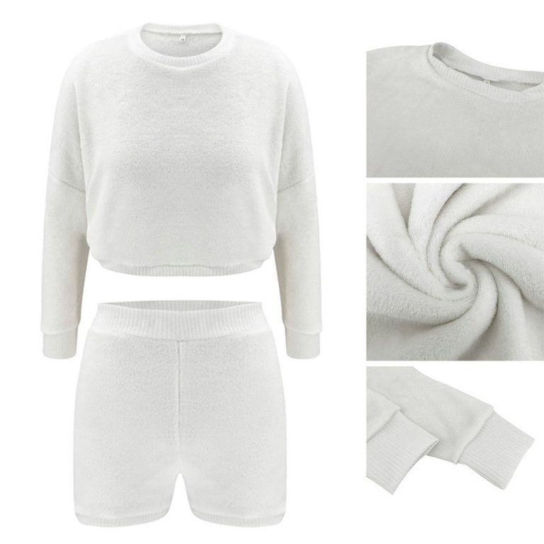 Fashion Soft Fluffy Plush Cropped Co-Ord Set - Expressive Boutique