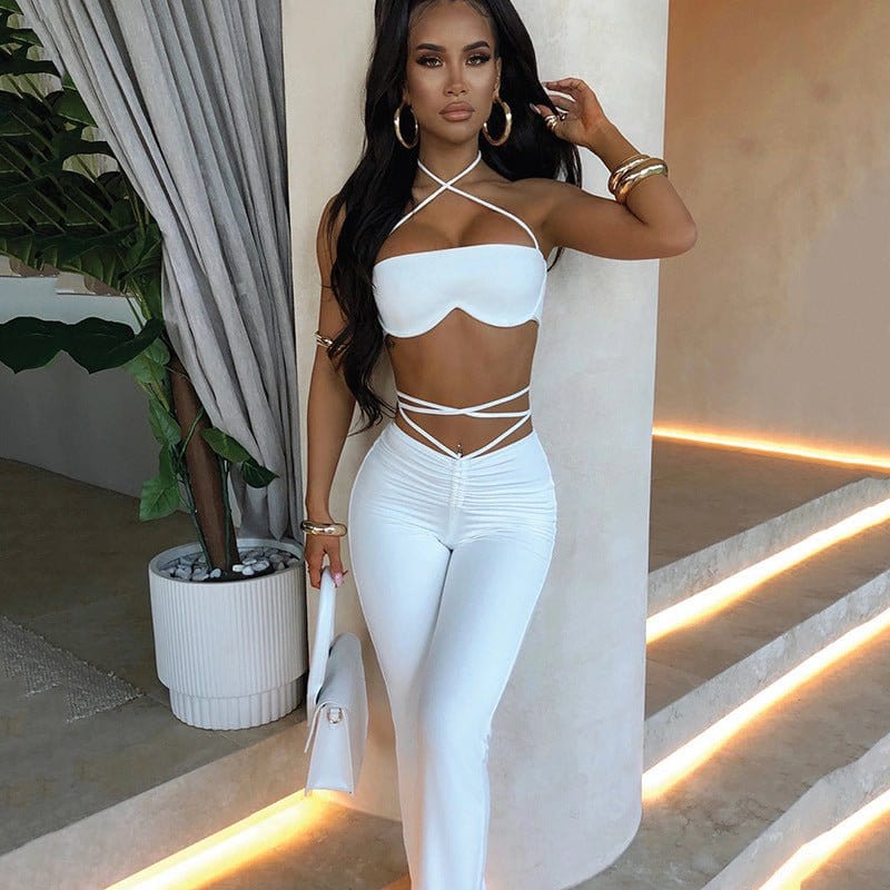 Trim Cut Out Crop Top & Flare Pants - Expressive Boutique