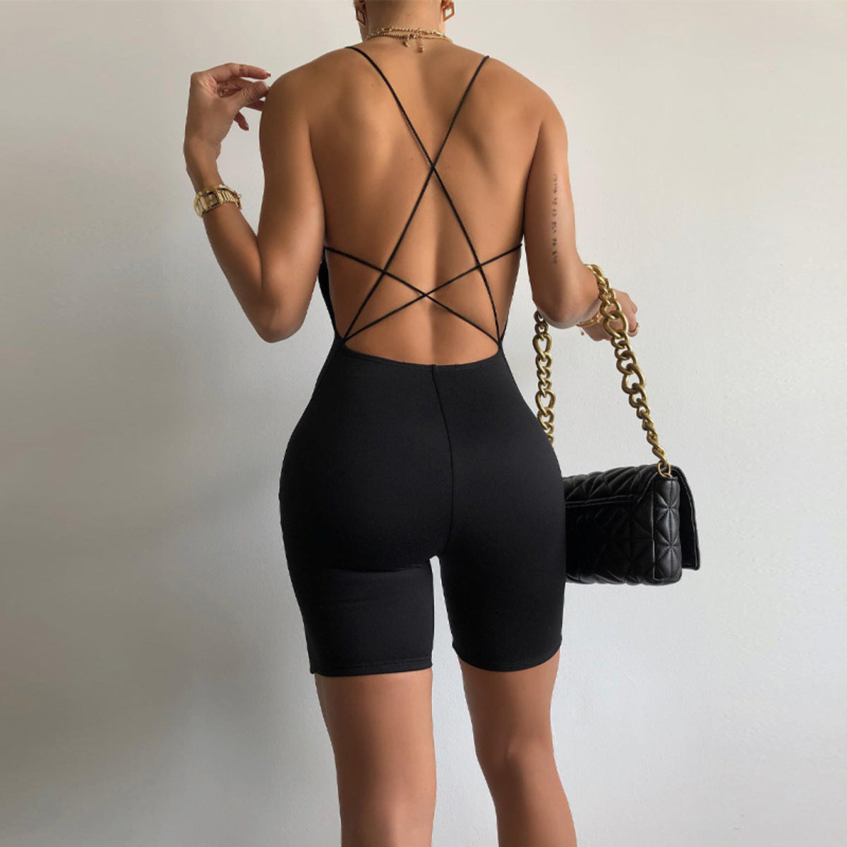 Strappy Open Back Cut-Out Sexy Romper