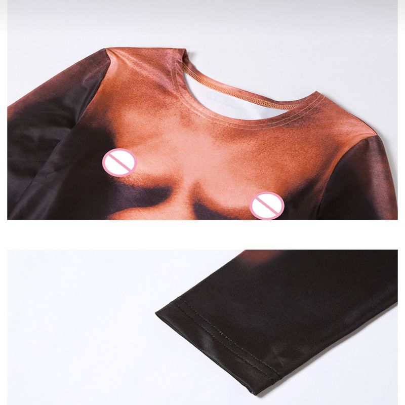 Nude Illusion Silhouette Body Print Dress - Fire