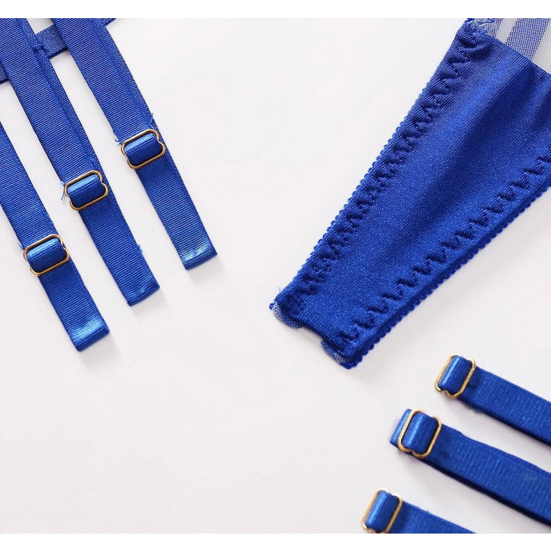 Embroidery Garter Royal Blue Exclusive Sexy Set - Expressive Boutique