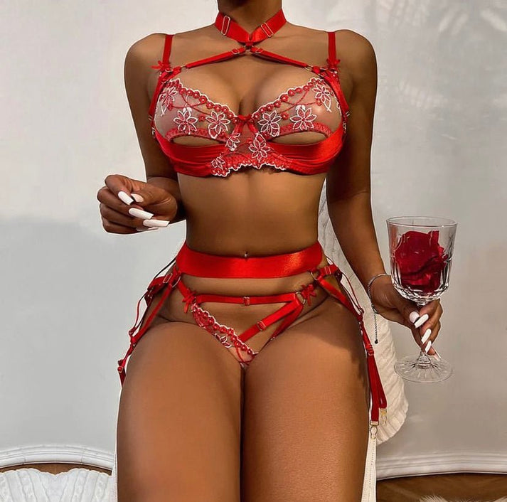 Choker Chic Lingerie Set with Garter Skirt